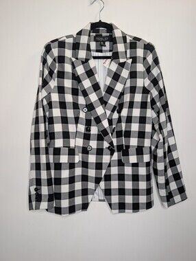 Rachel Zoe NWT Buffalo Plaid Double Breasted Blazer Jacket Black White